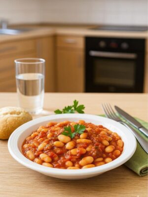 Alubias blancas en salsa de tomates.