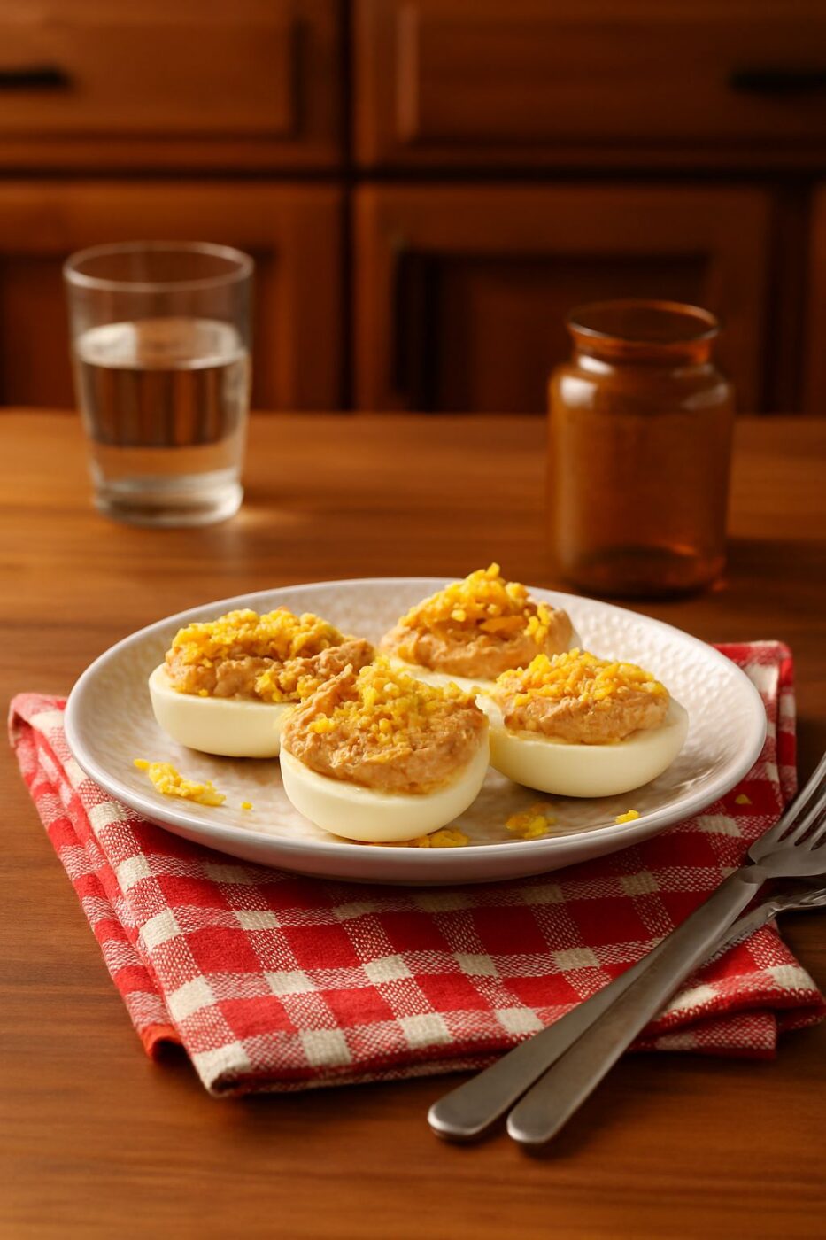 Huevos rellenos de Atun, Yema y Tomate.