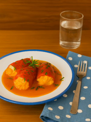 Pimientos del piquillo rellenod de bacalao.