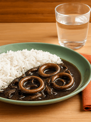Calamares en su tinta con arroz.
