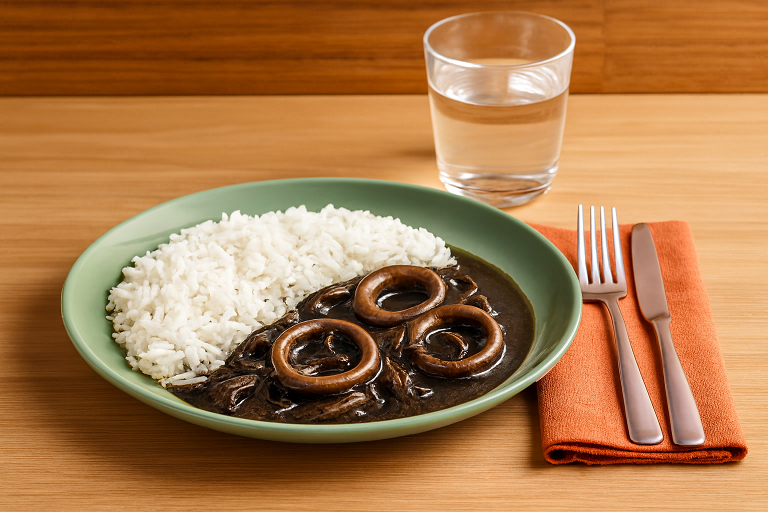 Calamares en su tinta con arroz.