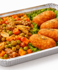 Alternative view of Croquetas de jamon con menestra de verduras.