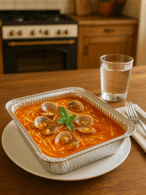 Alternative view of Sopa de fideos con almejas.
